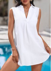 White swimwear,Plain Color swimwear,Split Detail Sleeveless White Cover Up