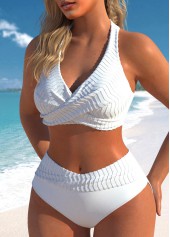 White swimwear,Plain Color swimwear,ROTITA Criss Cross Tie Back White Bikini Set