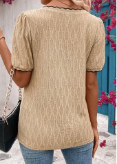 Light Camel tops,Plain Color tops,ROTITA Patchwork Light Camel V Neck Short Sleeve T Shirt