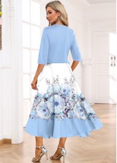 Light Blue dresses,White dresses,Floral dresses,Plants dresses,Party dresses,Elegant dresses,ROTITA Two Piece Floral Print Light Blue Dress and Cardigan