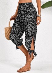 ROTITA Split Ditsy Floral Print Black Jogger Elastic Waist Pants