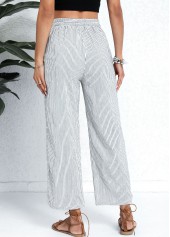 White bottoms,Striped bottoms,Geometric bottoms,Pocket Striped White Button Fly High Waisted Pants