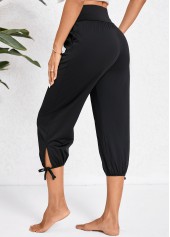Black bottoms,Plain Color bottoms,Pocket Black Jogger Elastic Waist High Waisted Pants