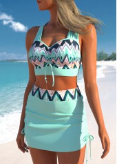 Mint Green swimwear,Chevron swimwear,Geometric swimwear,ROTITA Criss Cross Mint Green Chevron Print Bikini Set