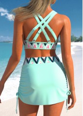 Mint Green swimwear,Chevron swimwear,Geometric swimwear,ROTITA Criss Cross Mint Green Chevron Print Bikini Set