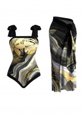 ROTITA Black Marble Print One Piece Swimwear