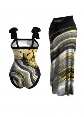 Black swimwear,Marble swimwear,ROTITA Black Marble Print One Piece Swimwear