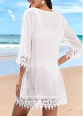 White swimwear,Plain Color swimwear,Button Up White Patchwork Cover Up