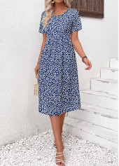 Navy dresses,Ditsy Floral dresses,Plants dresses,Vacation dresses,Vacation dresses,Pocket Ditsy Floral Print Navy Round Neck Dress