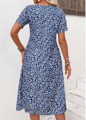 Navy dresses,Ditsy Floral dresses,Plants dresses,Vacation dresses,Vacation dresses,Pocket Ditsy Floral Print Navy Round Neck Dress