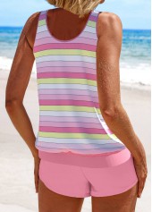 Pink swimwear,Striped swimwear,Geometric swimwear,ROTITA Patchwork Pink Multi Stripe Print Tankini Set