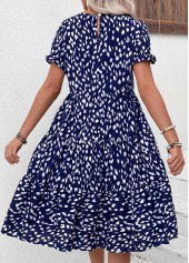Navy dresses,Geometric dresses,Vacation dresses,Vacation dresses,Ruched Navy Round Neck Short Sleeve Dress
