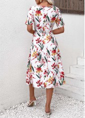 Red dresses,White dresses,Floral dresses,Plants dresses,Everyday dresses,Casual dresses,Zipper Floral Print Red Round Neck Short Sleeve Dress