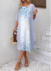 Light Blue dresses,Floral dresses,Plants dresses,Everyday dresses,Casual dresses,Two Piece Floral Print Light Blue Shift Dress