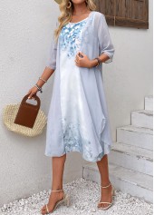 Light Blue dresses,Floral dresses,Plants dresses,Everyday dresses,Casual dresses,Two Piece Floral Print Light Blue Shift Dress