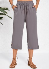 Dark Grey bottoms,Plain Color bottoms,Pocket Dark Grey Elastic Waist High Waisted Pants