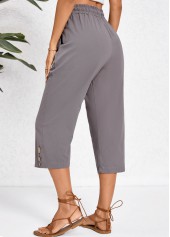 Dark Grey bottoms,Plain Color bottoms,Pocket Dark Grey Elastic Waist High Waisted Pants