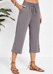 Dark Grey bottoms,Plain Color bottoms,Pocket Dark Grey Elastic Waist High Waisted Pants
