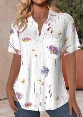 ROTITA Plus Size Textured Fabric White Floral Print Shirt