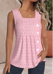 Light Pink plus size,Plain Color plus size,ROTITA Plus Size Asymmetry Light Pink Square Neck Tank Top