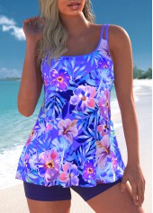 Rotita - Ensemble tankini violet à imprimé floral et reliure contrastée