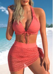 ensemble de bikini à nouer corail en dentelle jacquard rotita