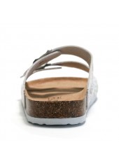 White shoes,Floral shoes,Plants shoes,Floral Print White Falt Open Toe Sliders