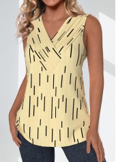 Light Yellow plus size,Geometric plus size,Striped plus size,ROTITA Plus Size Surplice Light Yellow Geometric Print Tank Top