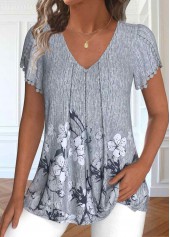 ROTITA Plus Size Dark Grey Floral Print T Shirt