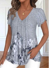 Dark Grey plus size,Floral plus size,Plants plus size,ROTITA Plus Size Dark Grey Floral Print T Shirt