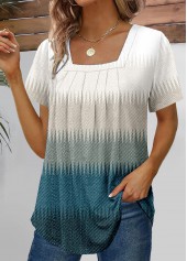 Rotita atmungsaktives Ombre-Pfauenblau-T-Shirt mit quadratischem Ausschnitt