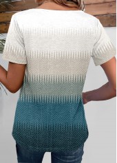 Peacock Blue tops,White tops,Ombre tops,Geometric tops,Chevron tops,Dot tops,ROTITA Breathable Ombre Peacock Blue Square Neck T Shirt