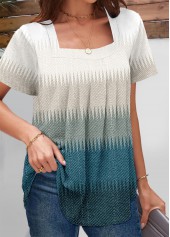 Peacock Blue tops,White tops,Ombre tops,Geometric tops,Chevron tops,Dot tops,ROTITA Breathable Ombre Peacock Blue Square Neck T Shirt