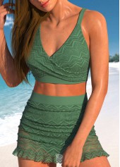 Sage Green swimwear,Plain Color swimwear,ROTITA Lace V Neck Sage Green Bikini Set
