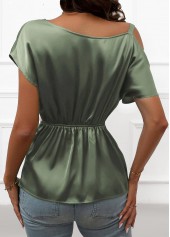 Sage Green tops,Plain Color tops,ROTITA Chain Sage Green One Shoulder Short Sleeve T Shirt