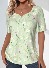 Light Green plus size,Floral plus size,Plants plus size,ROTITA Plus Size Textured Fabric Light Green T Shirt