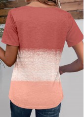 Dusty Pink tops,Light Pink tops,Contrast Color tops,ROTITA Ruched Dusty Pink Square Neck Short Sleeve T Shirt