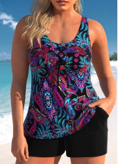 Rotita - Ensemble tankini noir à lacets et imprimé cachemire