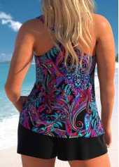 Black swimwear,Hot Pink swimwear,Paisley swimwear,ROTITA Lace Up Black Paisley Print Tankini Set