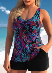 Black swimwear,Hot Pink swimwear,Paisley swimwear,ROTITA Lace Up Black Paisley Print Tankini Set
