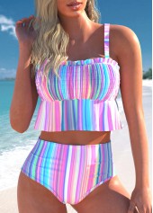 Multi Color swimwear,Rainbow Color swimwear,Striped swimwear,Geometric swimwear,ROTITA Smocked Multi Color Striped Bikini Set