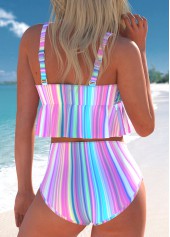 Multi Color swimwear,Rainbow Color swimwear,Striped swimwear,Geometric swimwear,ROTITA Smocked Multi Color Striped Bikini Set