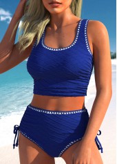 Royal Blue swimwear,Plain Color swimwear,ROTITA Drawstring Scoop Neck Royal Blue Bikini Set