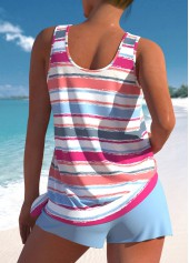 Dusty Blue swimwear,Striped swimwear,Geometric swimwear,ROTITA Patchwork Dusty Blue Multi Stripe Print Tankini Set