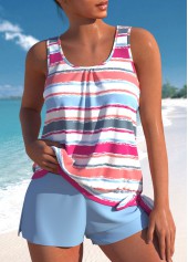 ensemble tankini à imprimé multi-rayures bleu poussiéreux patchwork rotita