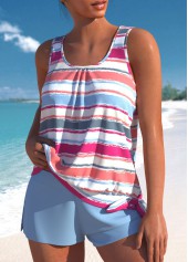 Dusty Blue swimwear,Striped swimwear,Geometric swimwear,ROTITA Patchwork Dusty Blue Multi Stripe Print Tankini Set
