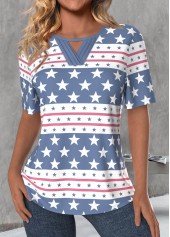 Rotita staubblaues T-Shirt mit ausgeschnittenem Sternmuster