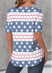 Dusty Blue tops,White tops,Galaxy tops,Striped tops,Geometric tops,ROTITA Cut Out Star Print Dusty Blue T Shirt