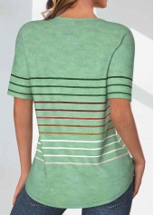 Light Green tops,Striped tops,Geometric tops,ROTITA Tuck Stitch Striped Light Green Round Neck T Shirt