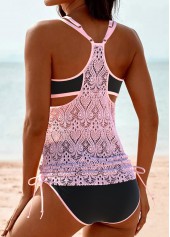Light Pink swimwear,Black swimwear,Contrast Color swimwear,ROTITA Lace Light Pink Ruched Tankini Set